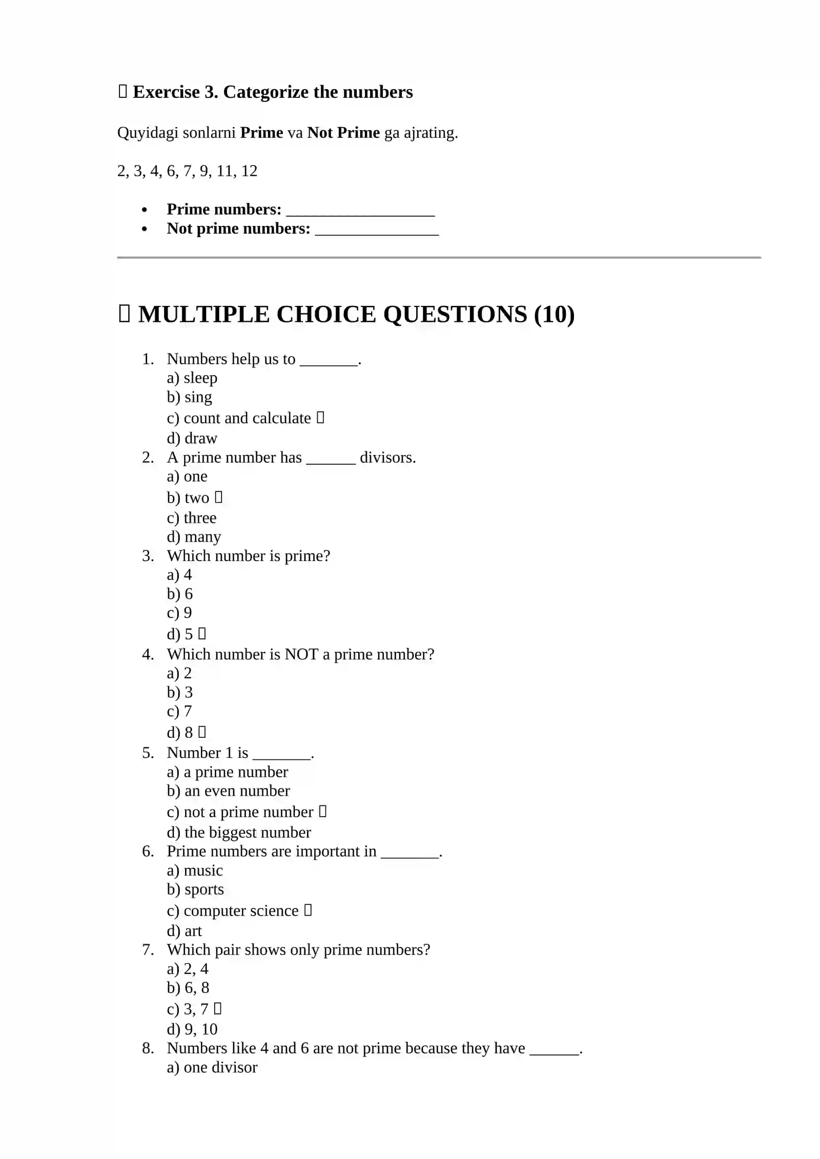 Numbers. Prime Numbers 2