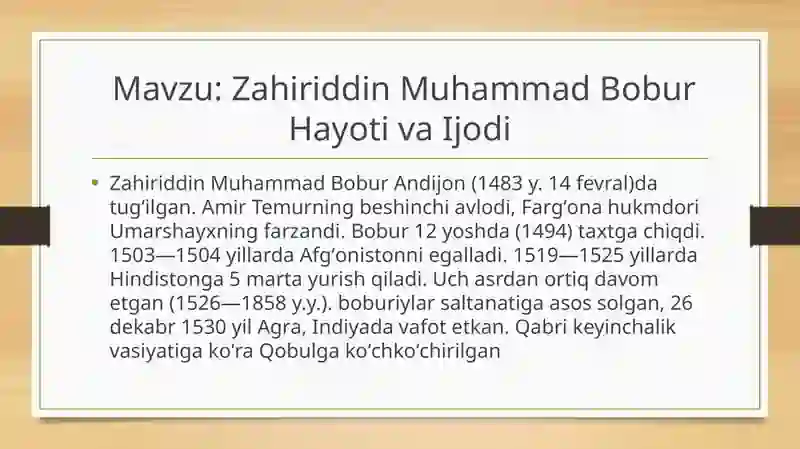 Zahiriddin Muhammad Bobur 2