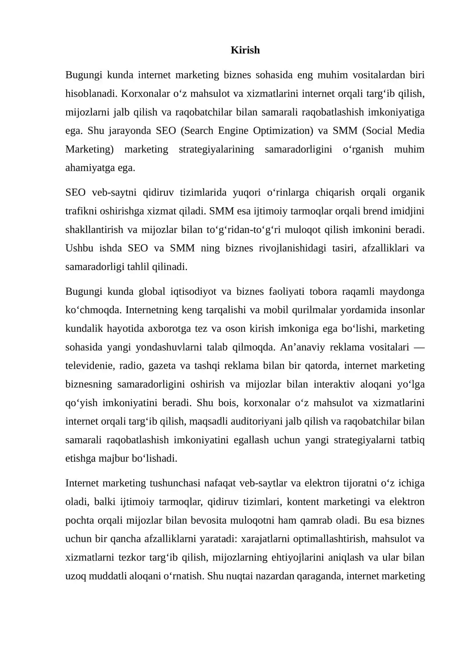 INTERNET MARKETINGDA SEO VA SMM TASIRINI O‘RGANISH 2