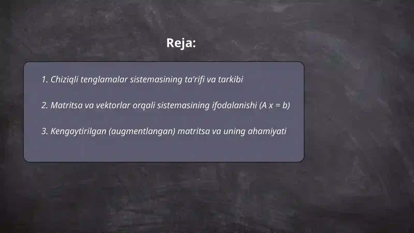 Chiziqli tenglamalar sistemasi haqidagi asosiy tushunchalar va uning yechish usullari Kramer qoidasi, Gauss usuli va teskari matritsa usuli 2