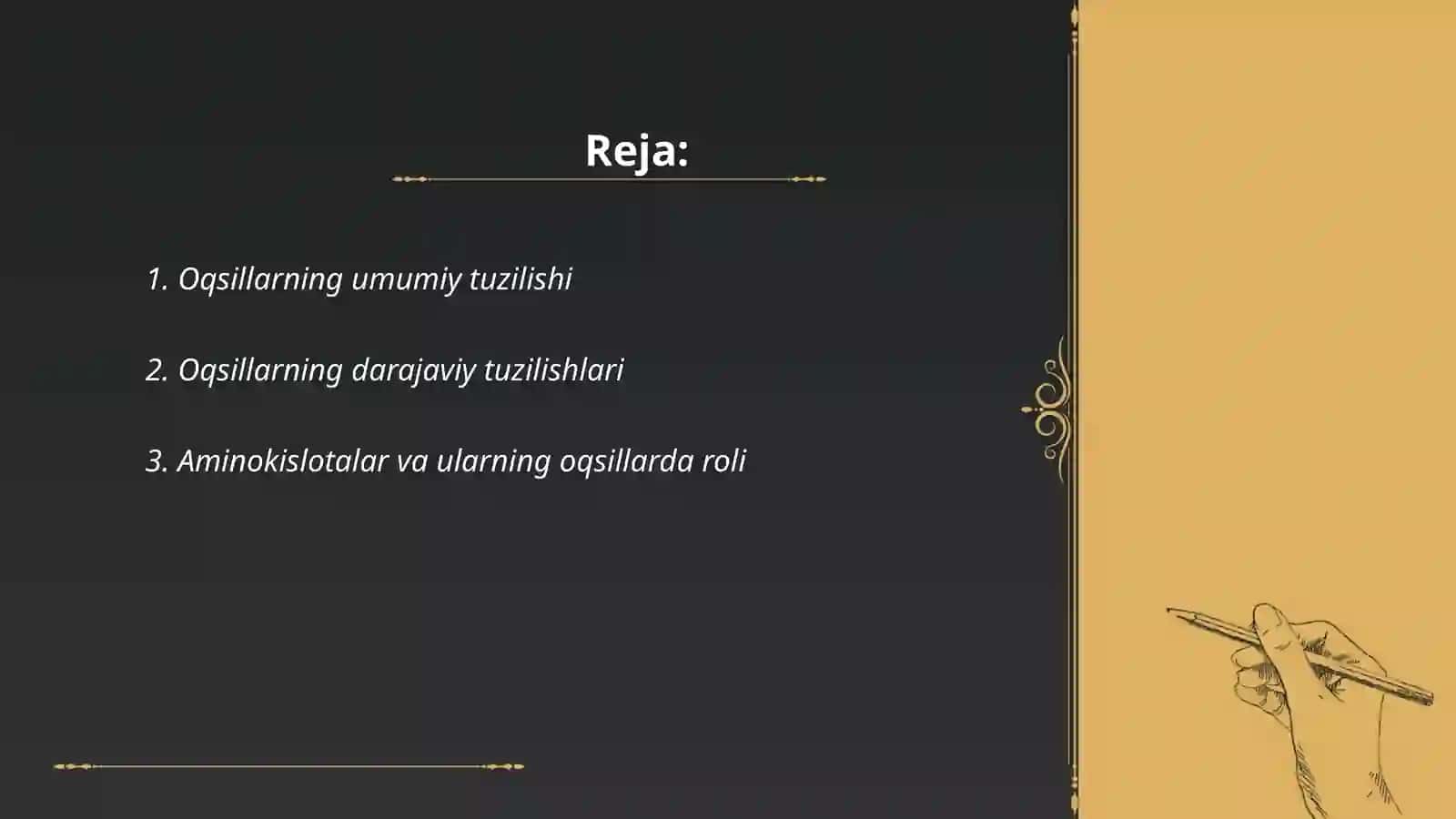 Oqsillarning qurulishi, xususiyati va vazifasi 2
