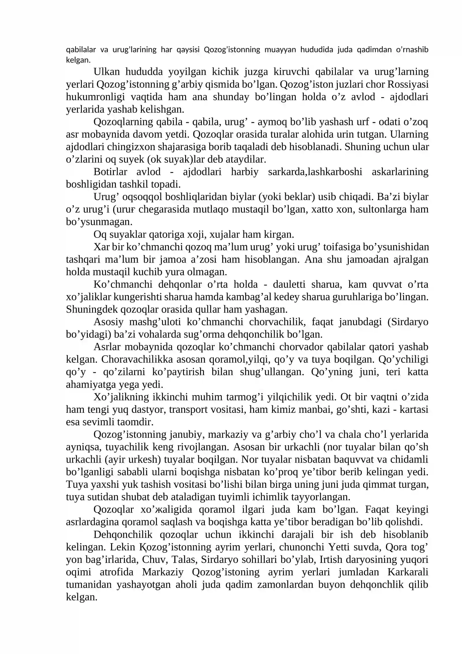 Qozoq xalqining an’anaviy xo’jaligi, moddiy va ma’naviy madaniyati 2