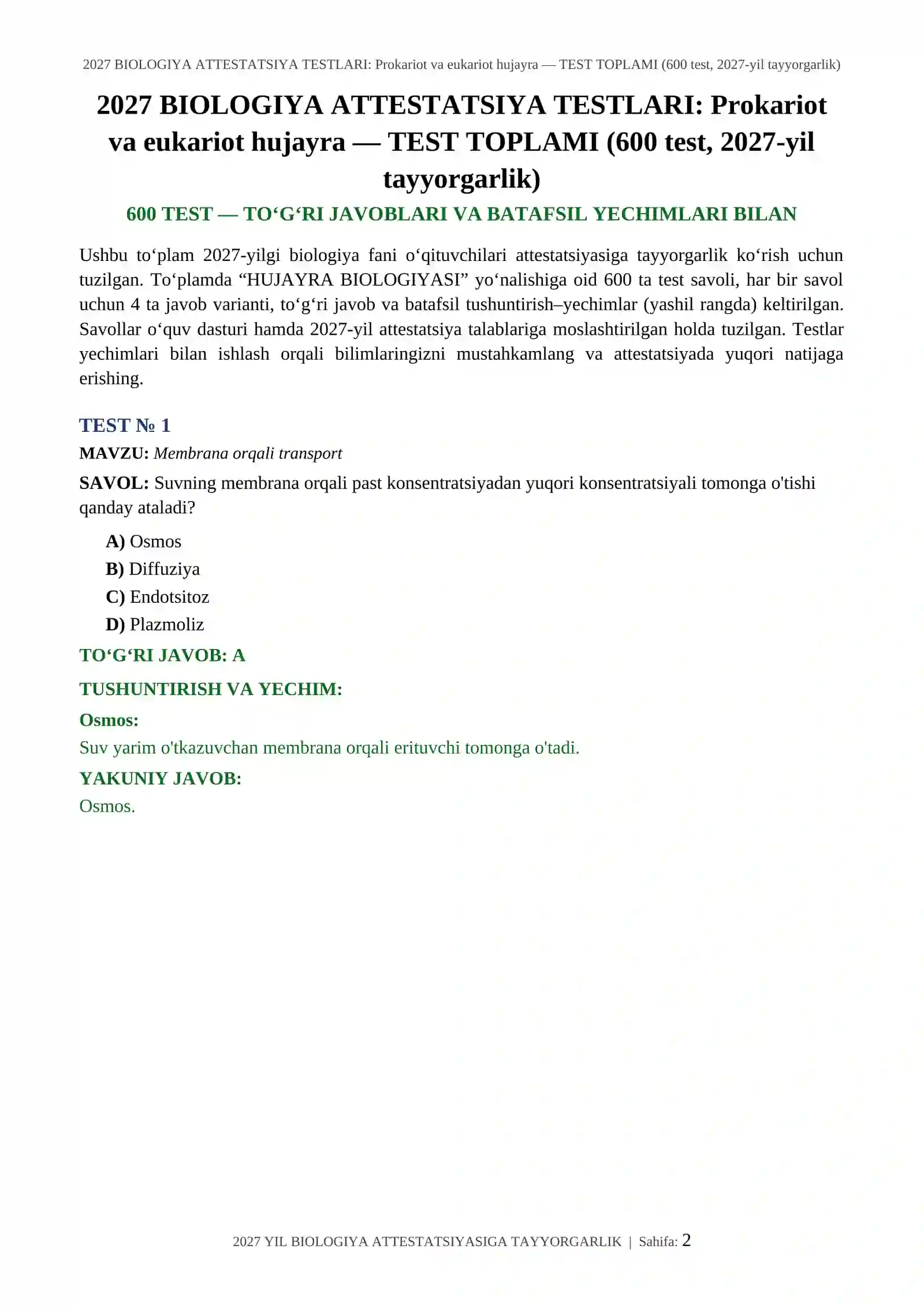 Testlar memoriy 2