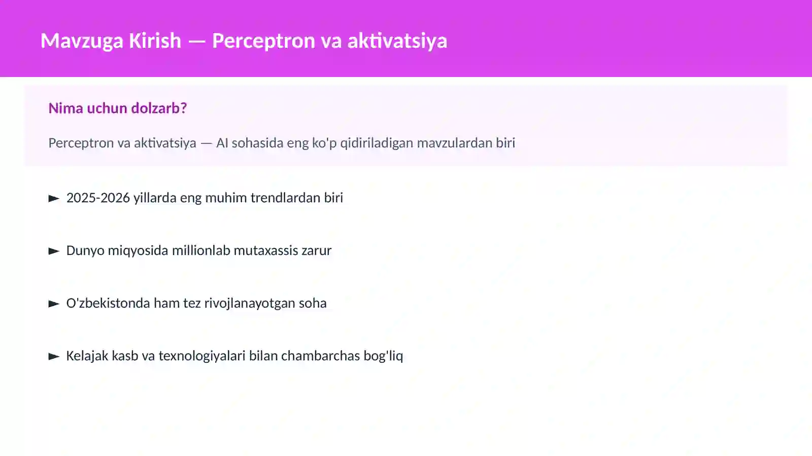AI | DEEP LEARNING VA NEYRON TARMOQLAR 2