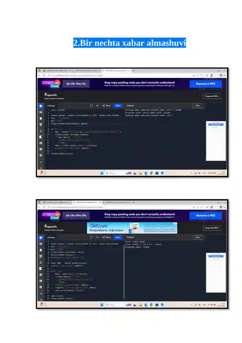 Oddiy Client-Server xabar almashuvi 2