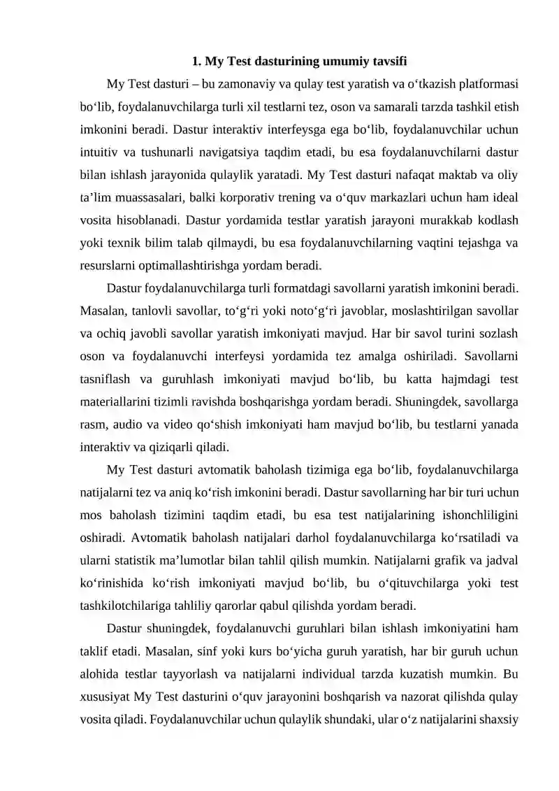 My test dasturi imkoniyatlari 2