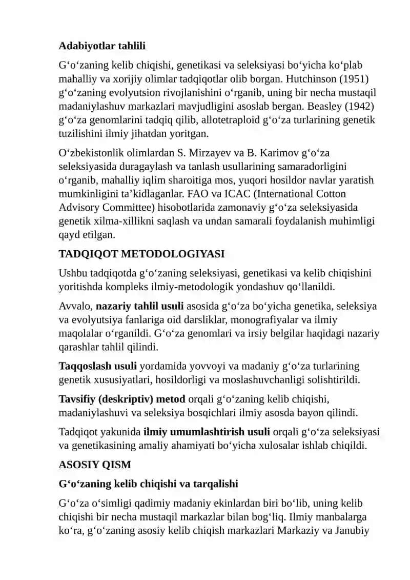 G'o'zaning selleksiyasi genetikasi va kelib chiqishi 2