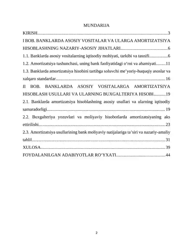 BANKLARDA ASOSIY VOSITALARGA AMORTIZATSIYA HISOBLASH USULLARI VA UNING HISOBI 2