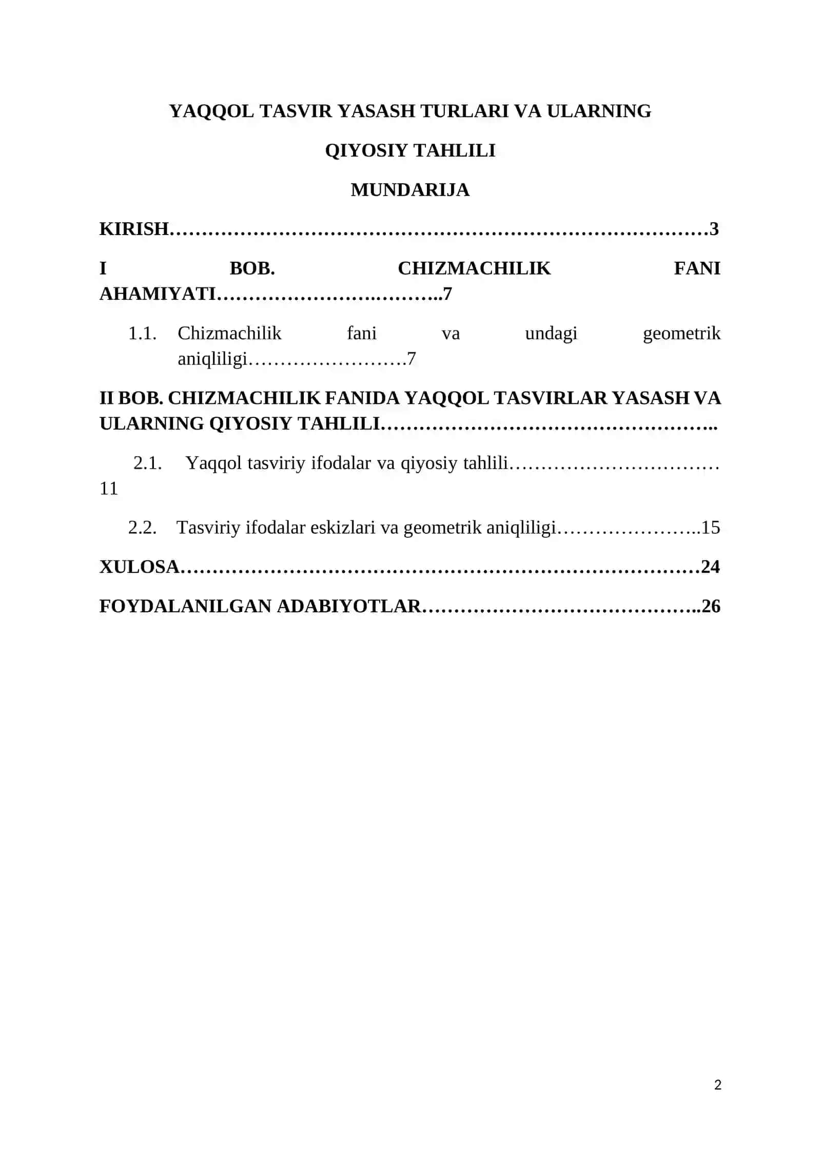 TASVIRİY SAN'AT VA MUHANDİSLİK GRAFİKASİ YO'NALİSH 2