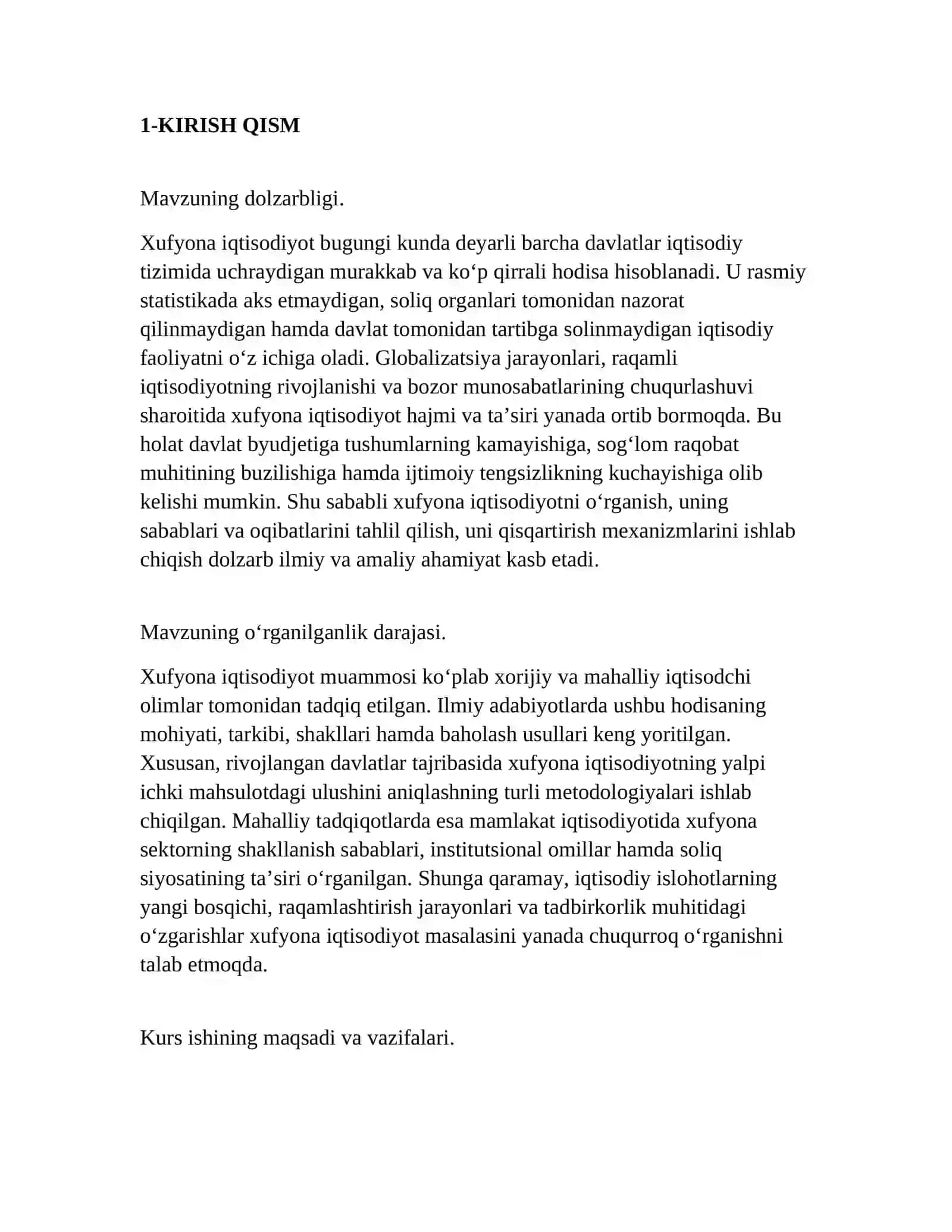 Xufyona iqtisodiyotning mohiyati 2