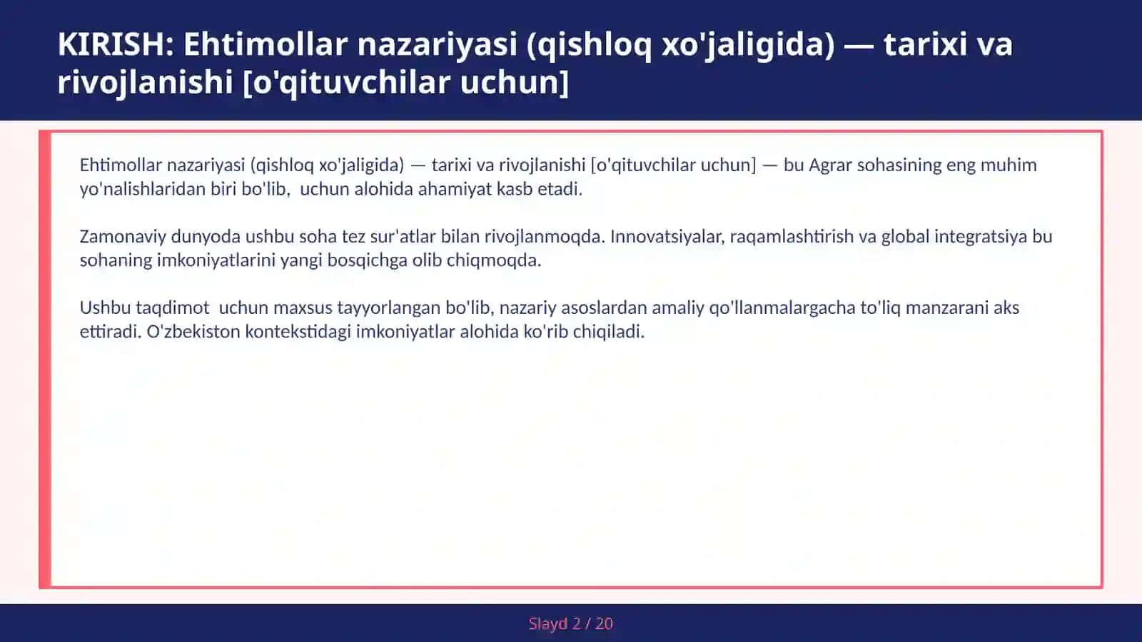 Ehtimollar nazariyasi (qishloq xo'jaligida) — tarixi va rivojlanishi [o'qituvchilar uchun] 2