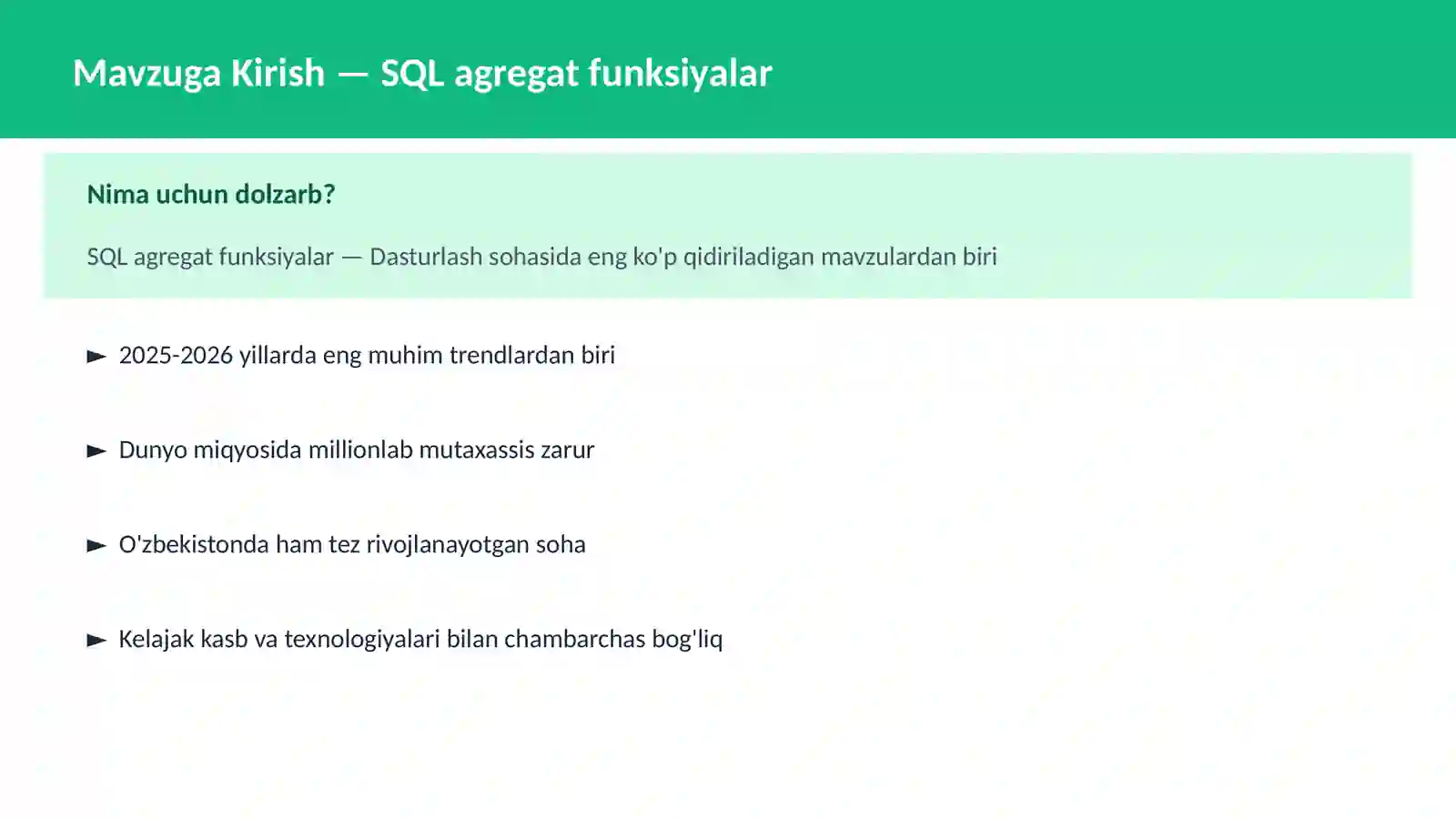 SQL agregat funksiyalar 2