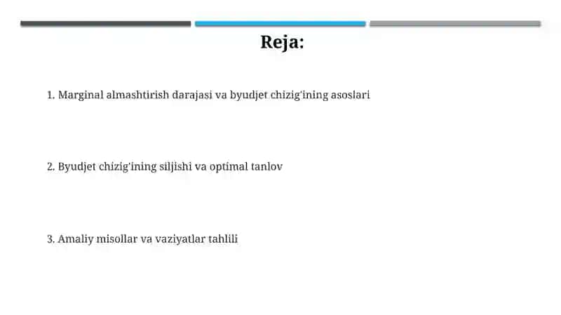 Marginal almashtirish darajasi va byudjet chizig'i 2