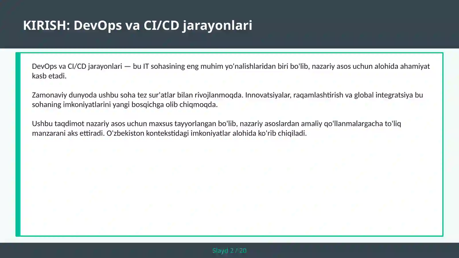 DEVOPS VA CI/CD JARAYONLARI 2