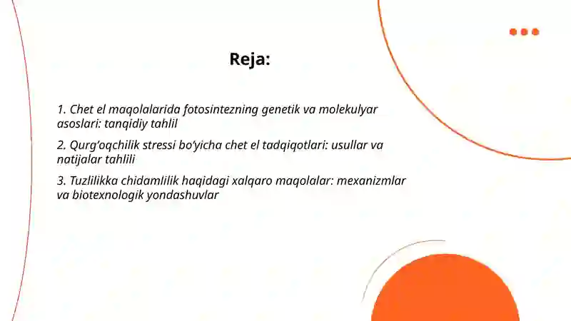 Òsimliklar fiziologiyasi yuzasidan chat el ilmiy tadqiqotlar va ular haqida ilmiy maqolalarni tahlil etish 2