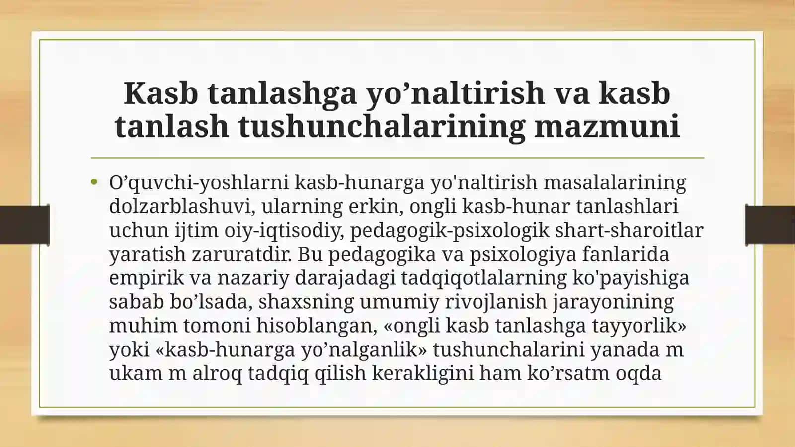 Kasbtanlashgayo’naltirishva kasbtanlash. Kasbgako’nikishning psixologik xususiyatlari. Mehnatni tashkil qilish psixologiyasi 2