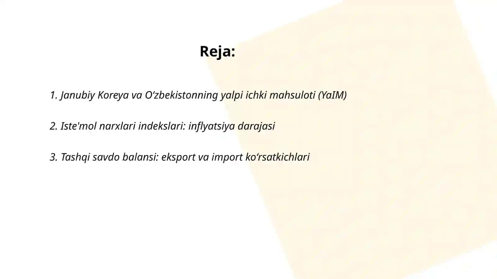 Janubiy Koreyaning moliyaviy tizimi va makroiqtisodiy koʻrsatkichlarini Oʻzbekiston BN taqqoslash 2