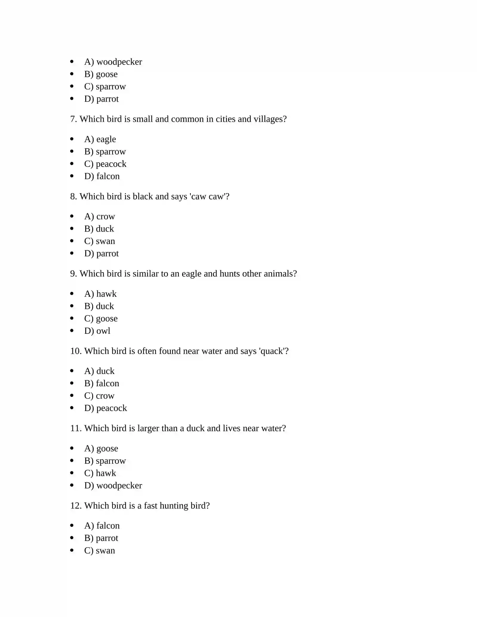 WILD BIRDS QUIZ TEST 2