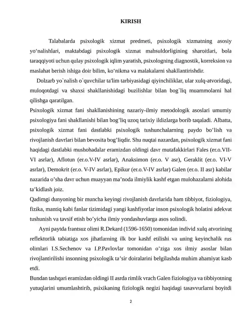 Psixologik xizmat fani rivojlanishining ilmiy tarixiy asoslari 2