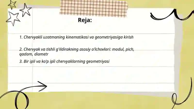 Chervyakli uzatmaning kinematikasi va geometriyasi 2