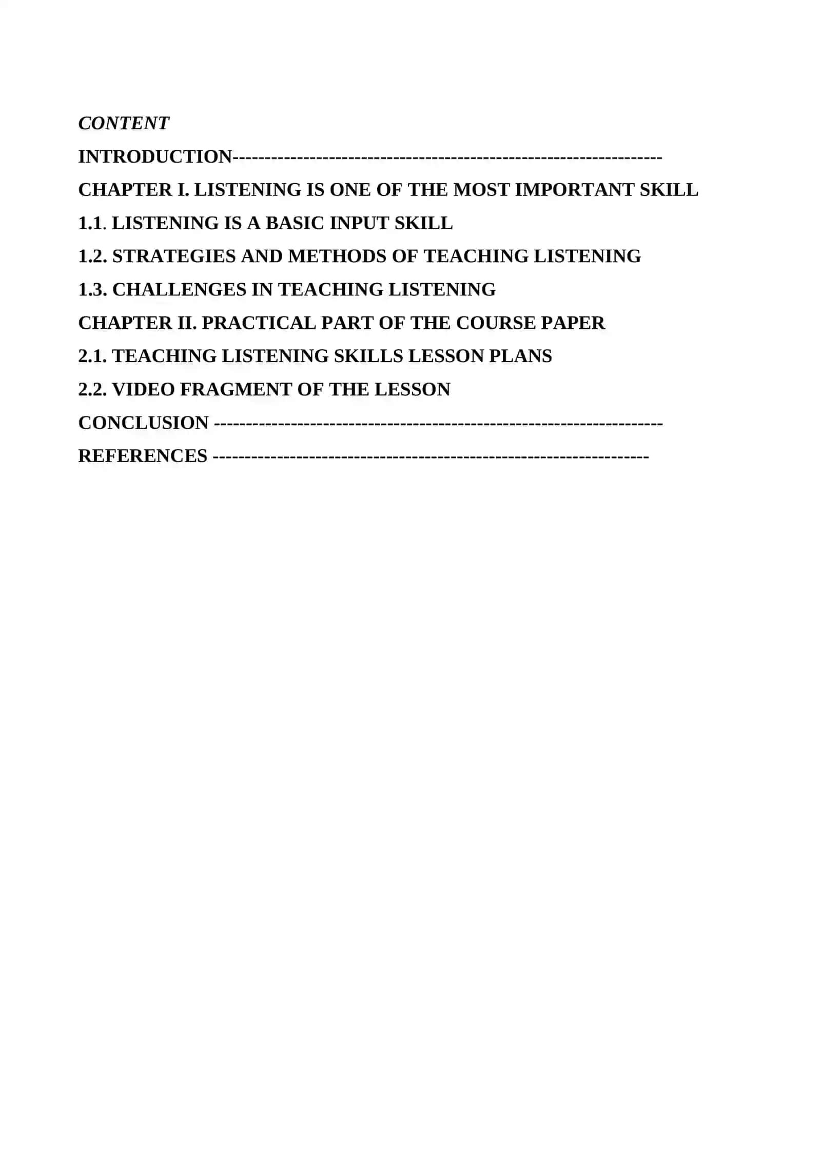COURSE PAPER ON TECHNIQUES FOR TEACHING LISTENING IN FOREIGN LANGUAGE 2
