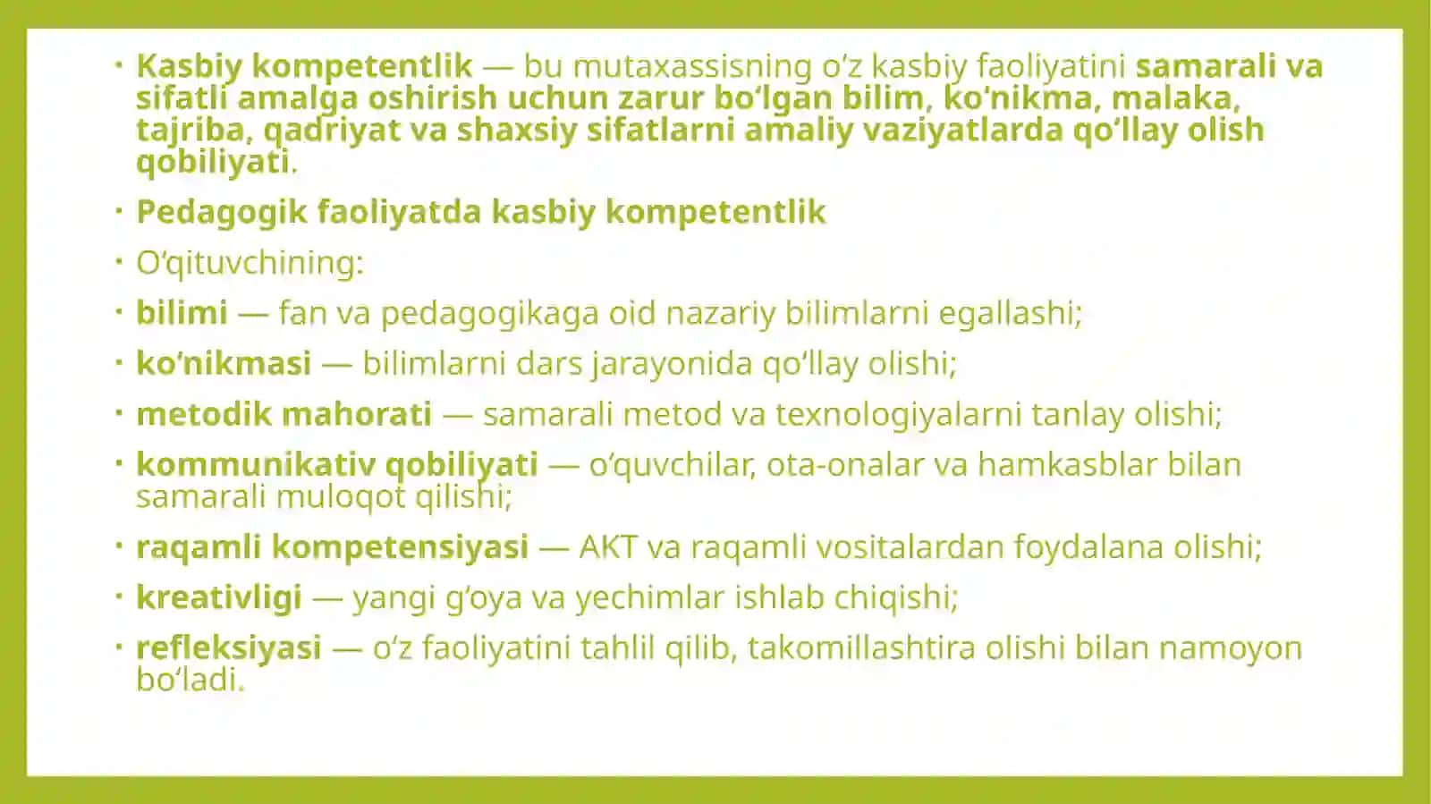 KASBIY KOMPETENTLIK: MOHIYATI, TUZILMASI VA SHAKLLANISH BOSQICHLARI 2