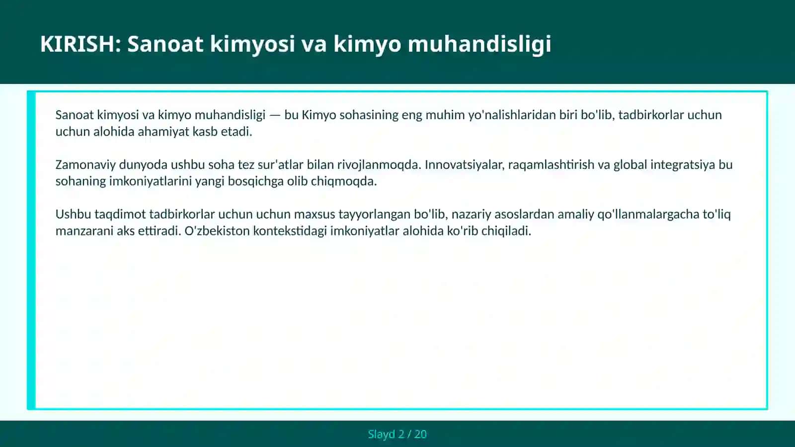 Sanoat Kimyosi va Kimyo Muhandisligi 2