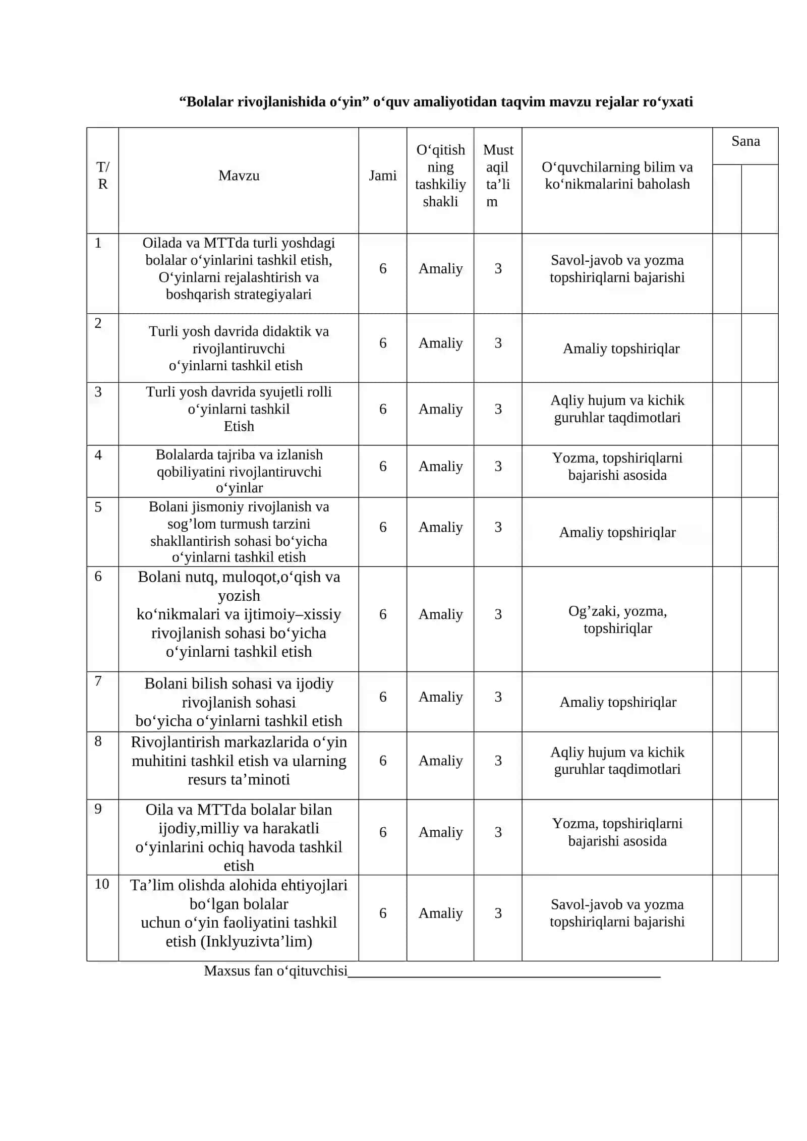 “Bolalar rivojlanishida oʻyin” oʻquv amaliyotidan o'qitish materiallari 2