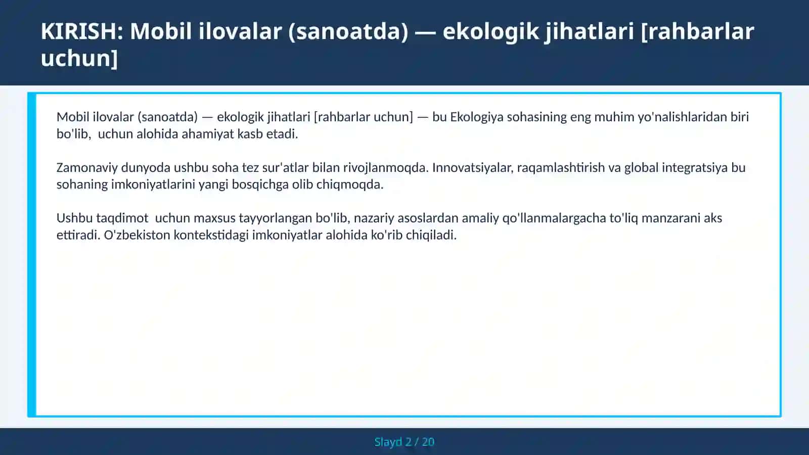 Mobil ilovalar (sanoatda) — ekologik jihatlari [rahbarlar uchun] 2