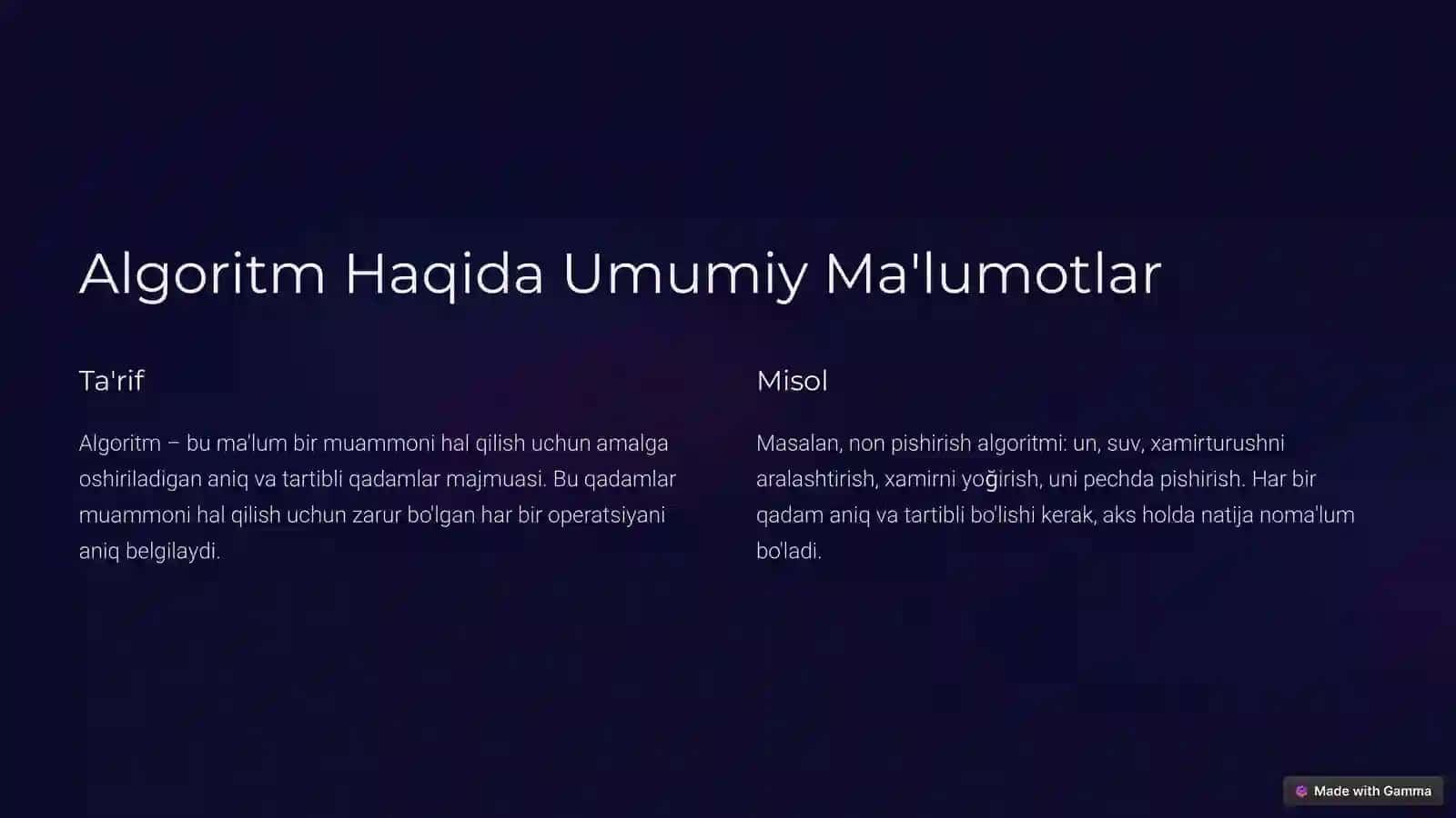 Algoritm Tushunchasi va Ularni Qo'llash 2