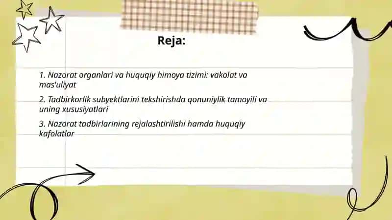 Tadbirkorlik subyektlarini nazorat qilishda huquqiy himoya tizimining amal qilishining o'ziga xos xususiyatlari 2