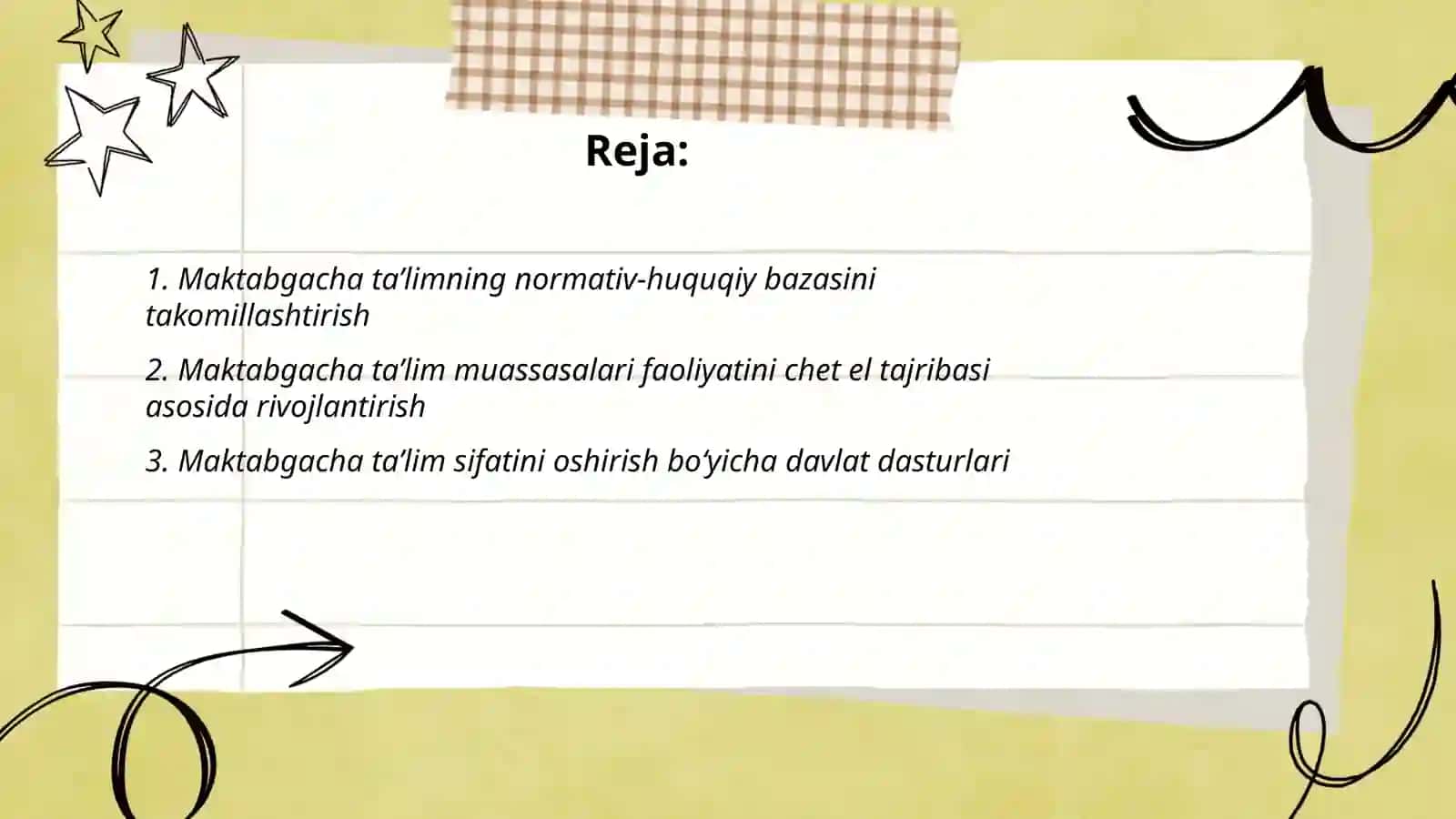Maktabgacha ta'lim doir farmon qaror va farmoyishlari sohaga keng tatbiq etish 2