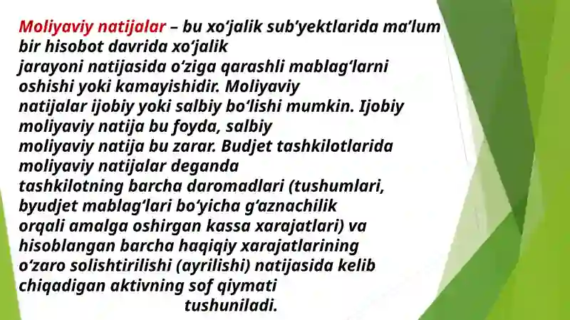 Budjet tashkilotlarida moliyaviy natijalar hisobi 2