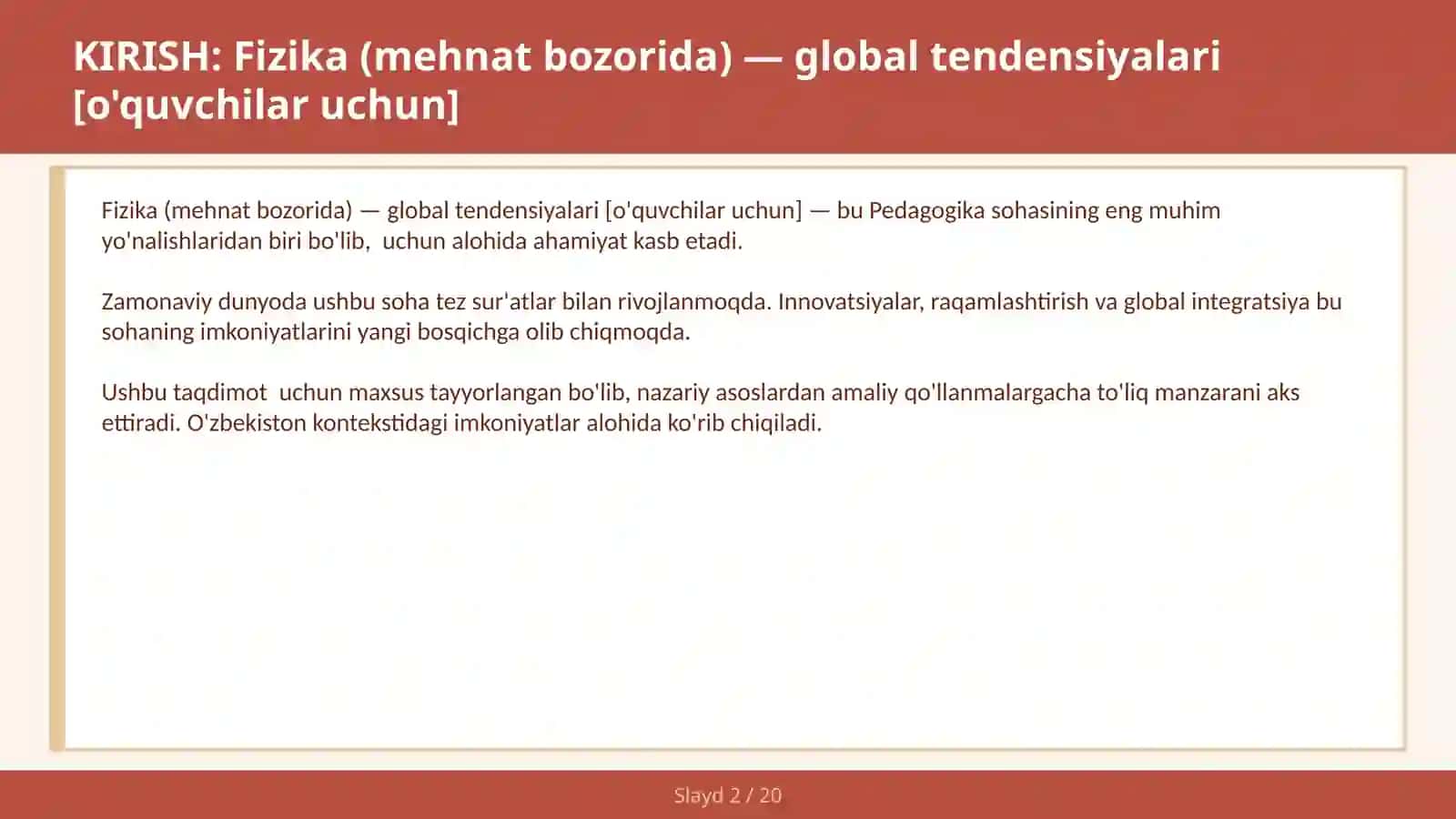 FIZIKA (MEHNAT BOZORIDA) — GLOBAL TENDENSIYALARI [O'QUVCHILAR UCHUN] 2