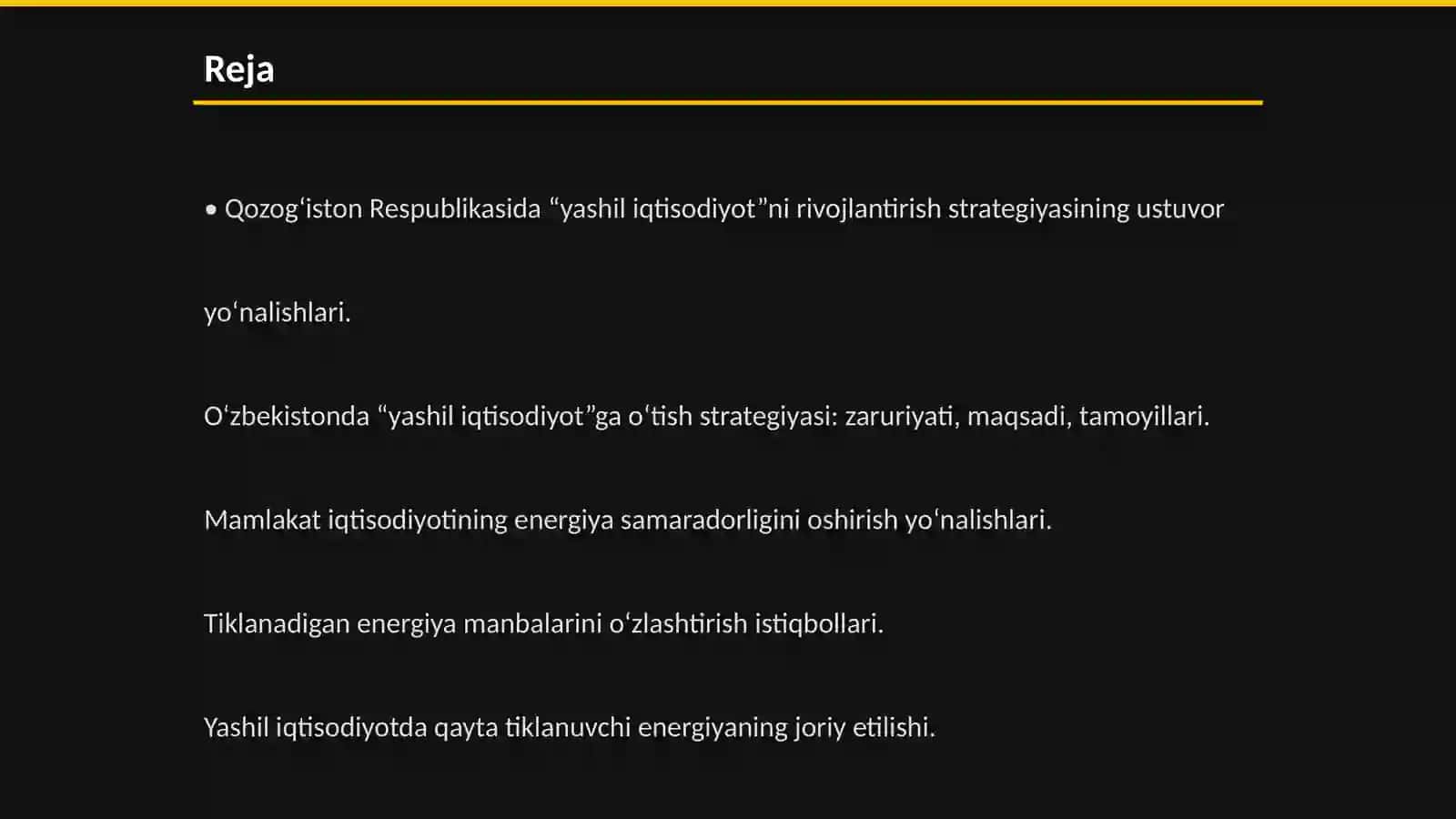 "Yashil iqtisodiyot" rivojlantirish strategiyasining ustuvor yo‘nalishlari 2