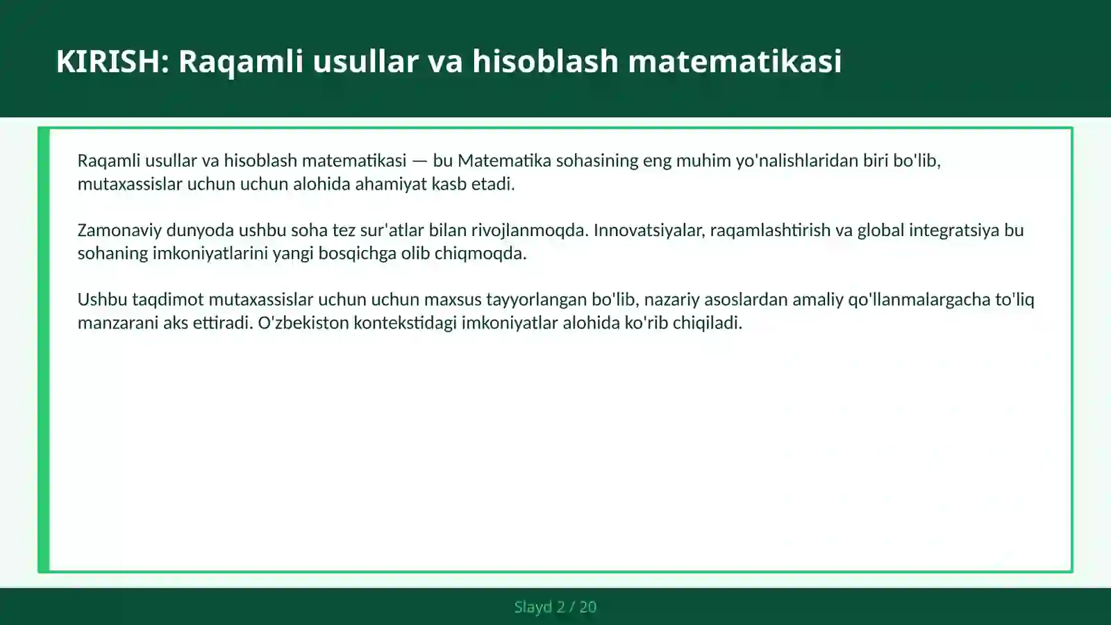 RAQAMLI USULLAR VA HISOBLASH MATEMATIKASI 2