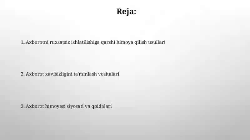 Axborotni Ruxsatsiz Foydalanishlardan Himoyalash 2