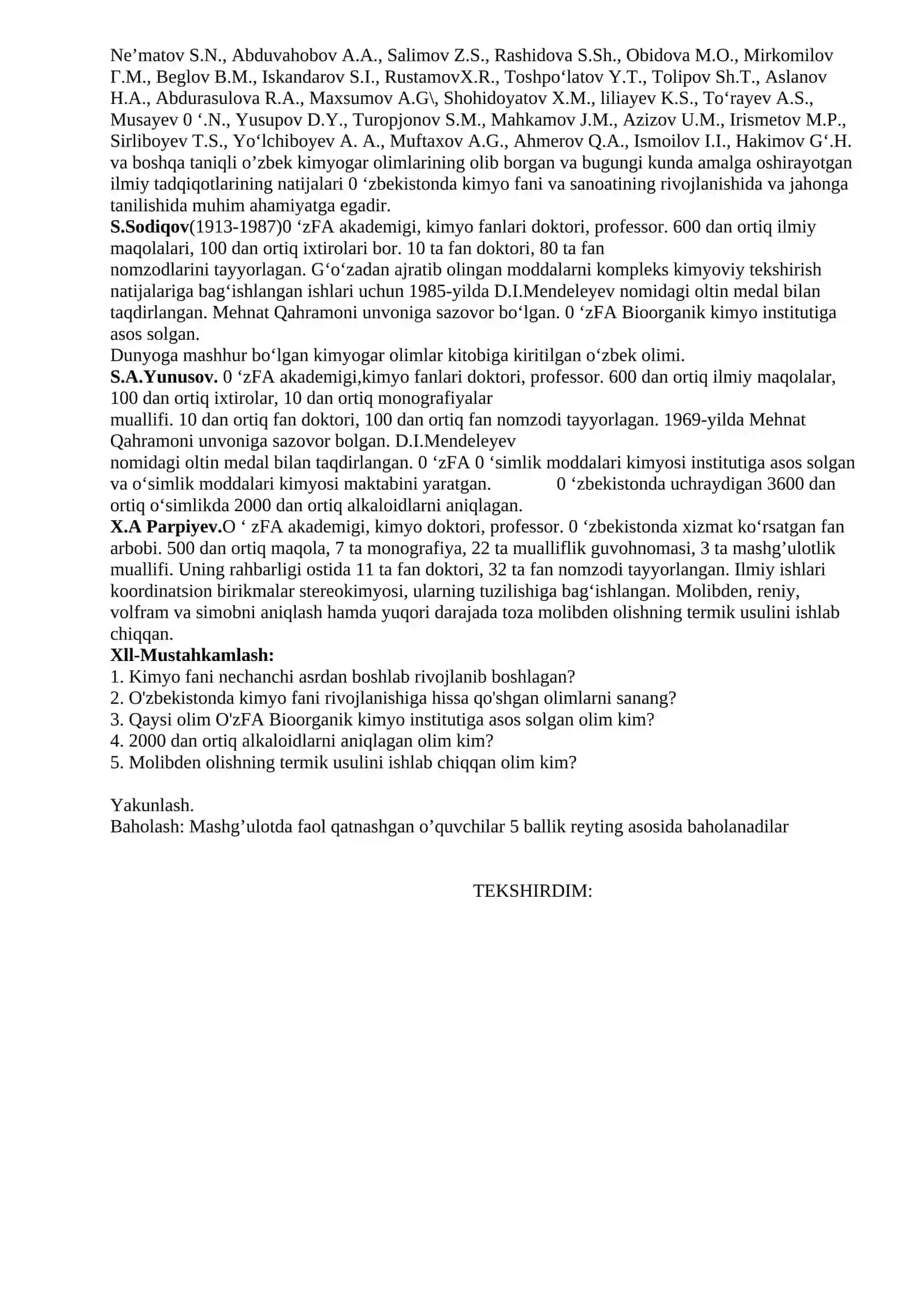 O'zbekiston kimyogar olimlarining kimyo faniga qo’shgan hissalari 2