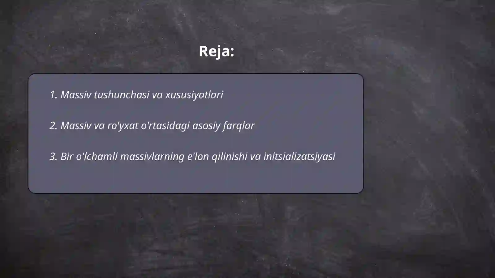 Massivlar Arrays 2