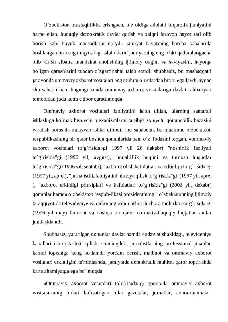 O'ZBEKISTON RESPUBLIKASIDA OMMAVIY AXBOROT VOSITALARINING FAOLIYATI 2