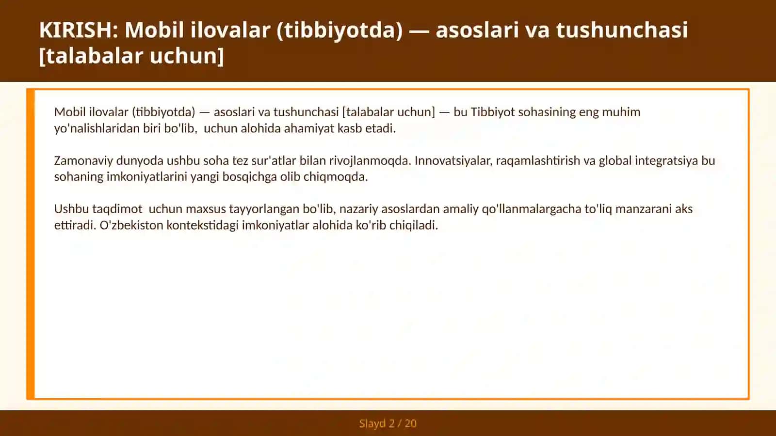 Mobil ilovalar (tibbiyotda) — asoslari va tushunchasi [talabalar uchun] 2