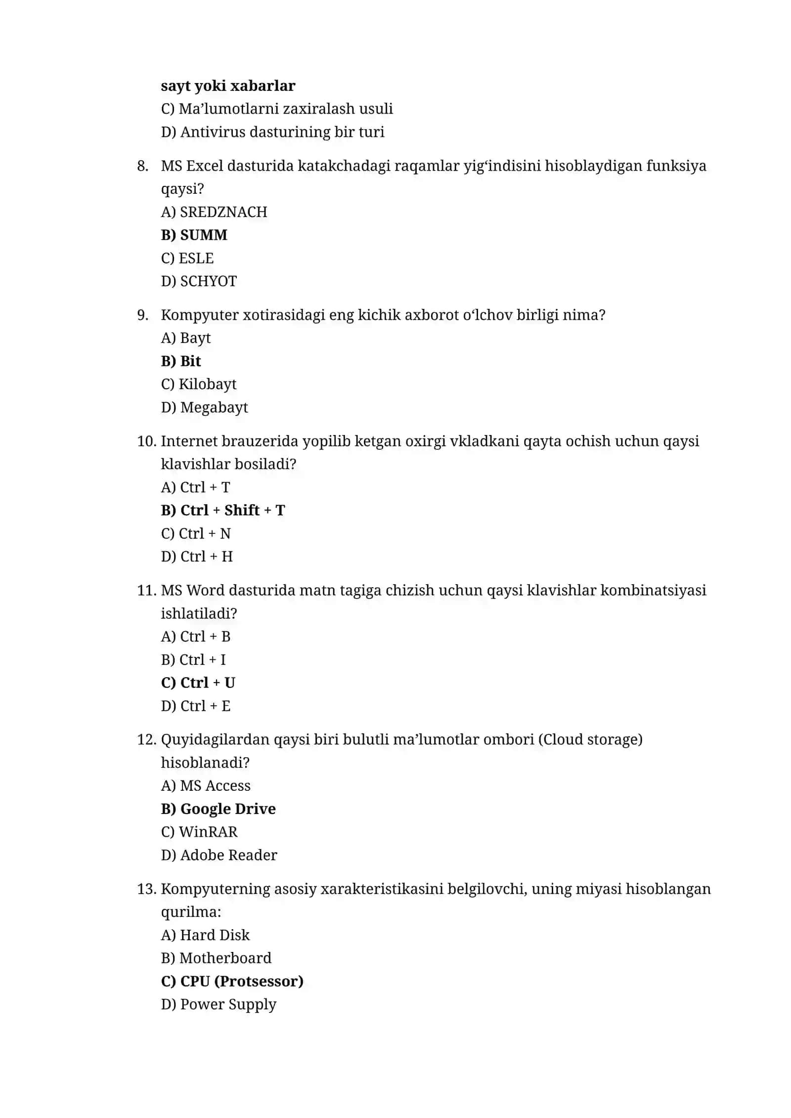 ARGOS imtihonlari uchun AKT va Axborot savodxonligi (200 talik eng yangi test bazasi) 2