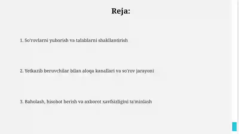 Xarid sorovi va talablarini ishtirokchilargayetkazishmexanizmi 2