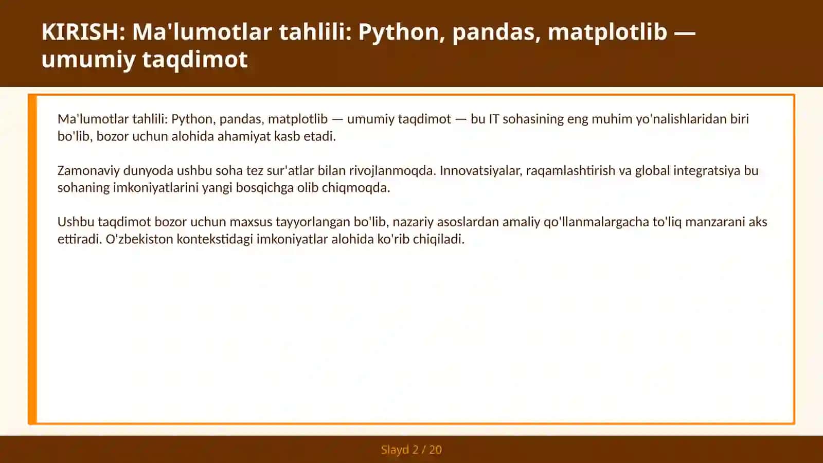 Python, Pandas, Matplotlib — Umumiy taqdimot 2