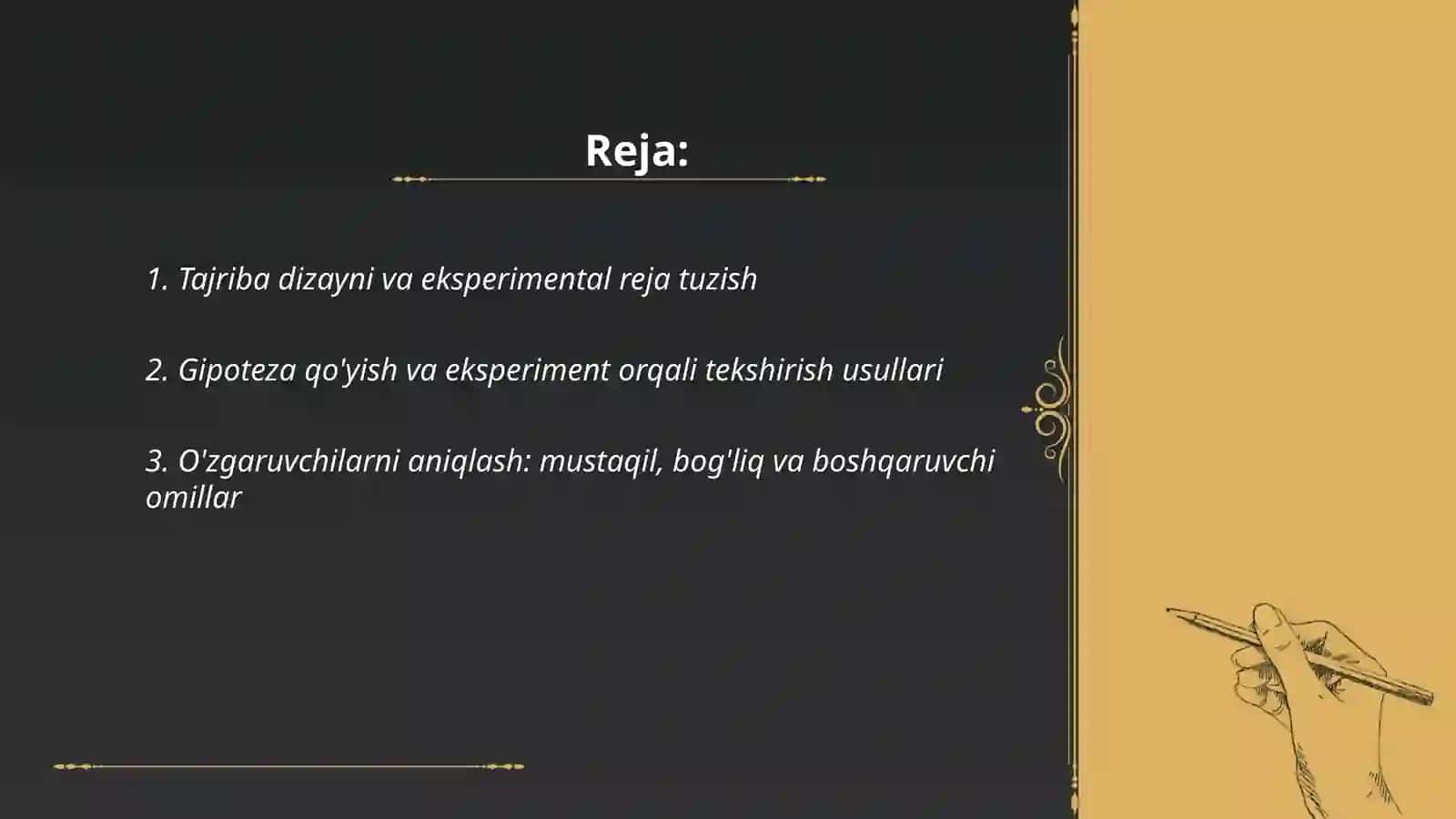 Ilmiy tadqiqotda tajriba-sinov ishlarini olib borish 2