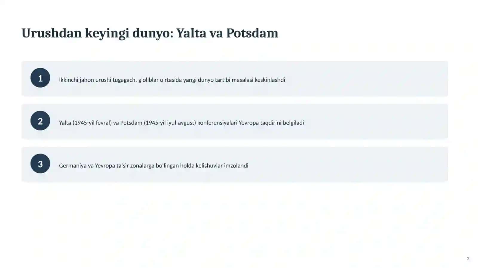 YEVROPA VA AMERIKA XALQARO VA DIPLOMATIK MUNOSABATLAR TIZIMIDA (1945–1991) 2