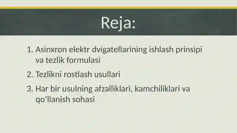 Asinxron elekr dvegatellarini tezligini rostlash 2