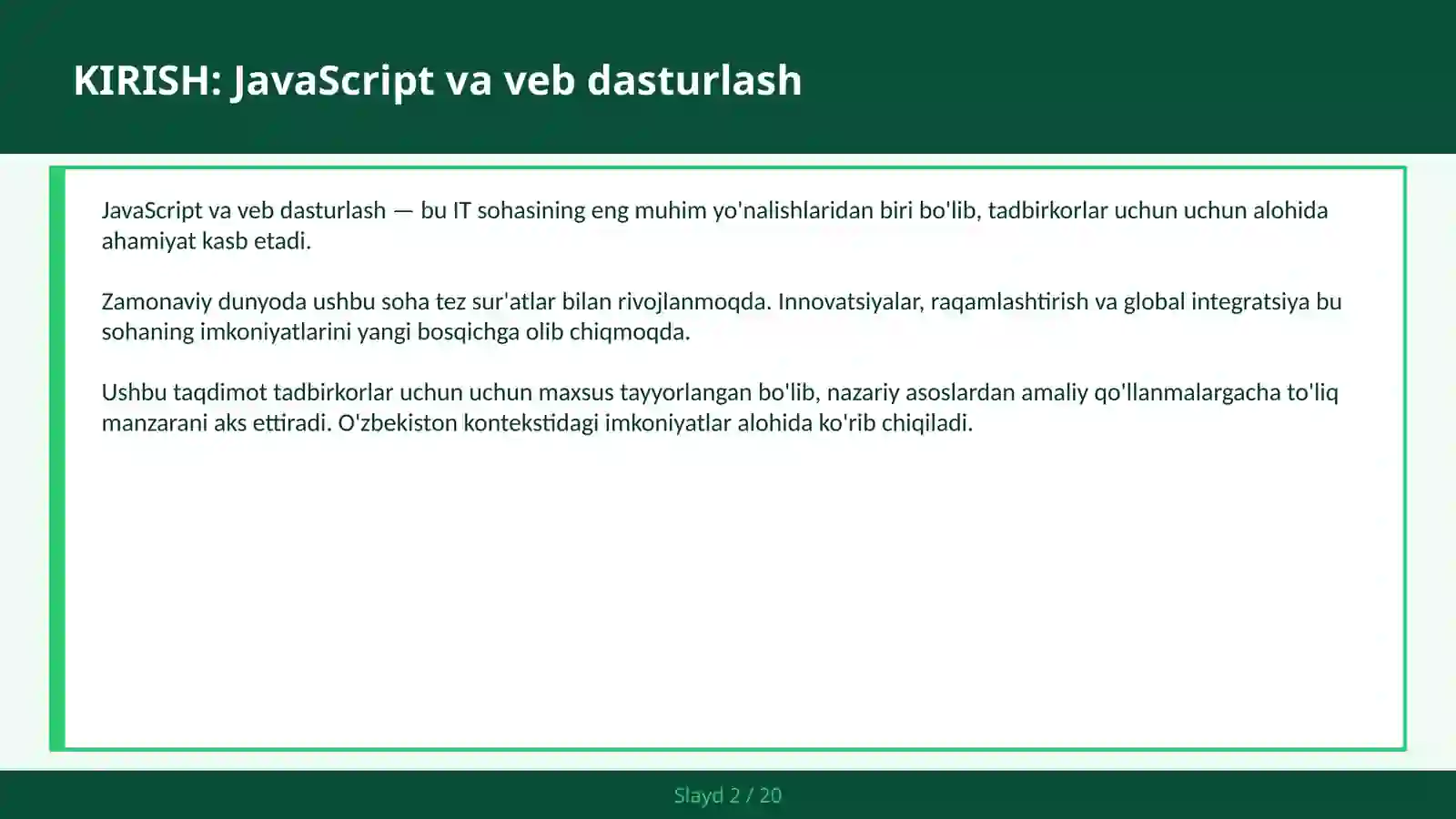 JavaScript VA VEB DASTURLASH 2