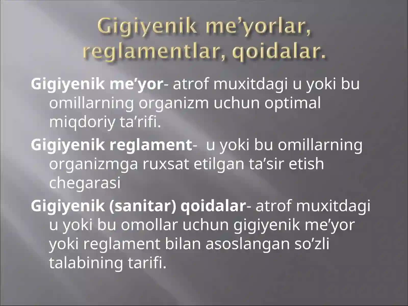Gigiyenik me’yor va reglamentlarning axamiyati 2