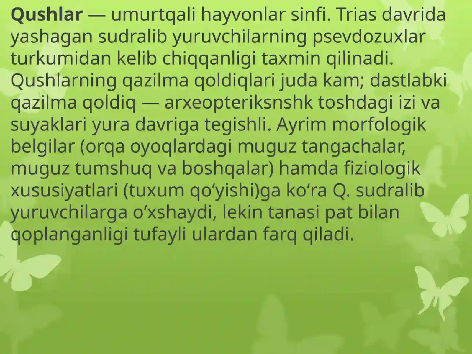QUSHLAR SINFGA UMUMIY TASNIF 2
